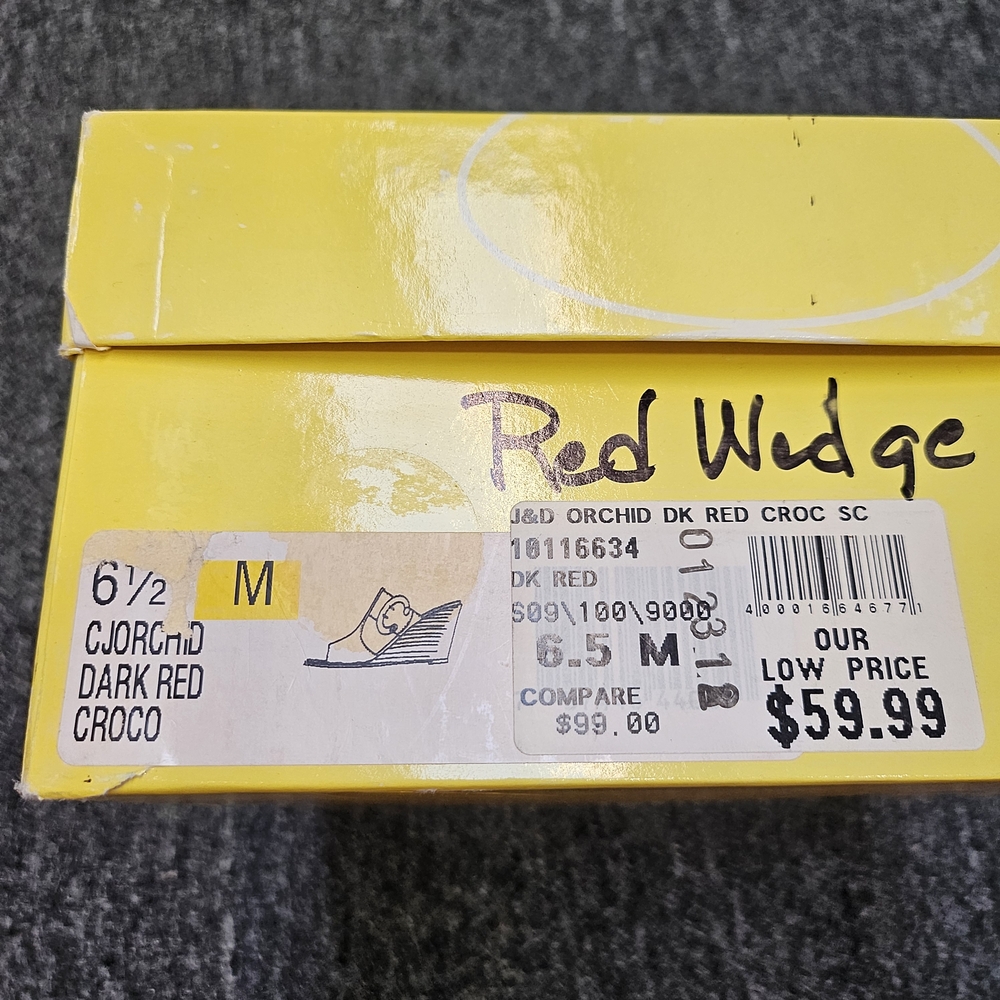 Joan & David Orchid Dark Red Croc Pattern Square Toe Wedge Sandals Size 6.5 - Picture 8 of 11